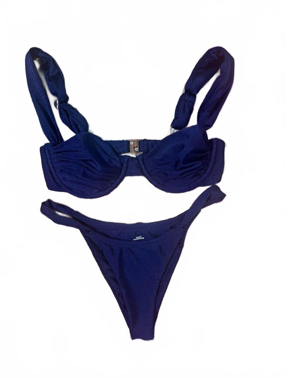 Vacay Swimwear Rhodes Bikini Navy Blue XS Bikini Top and Bottom Full Set
